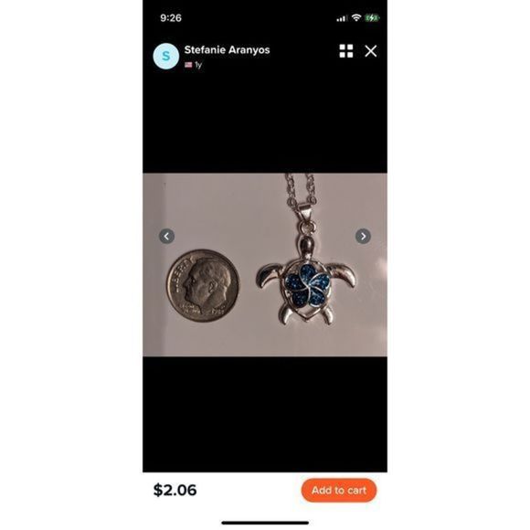 ADORABLE BLUE OPAL FLOWER SHELL SILVER SEA TURTLE NECKLACE - Picture 8 of 8